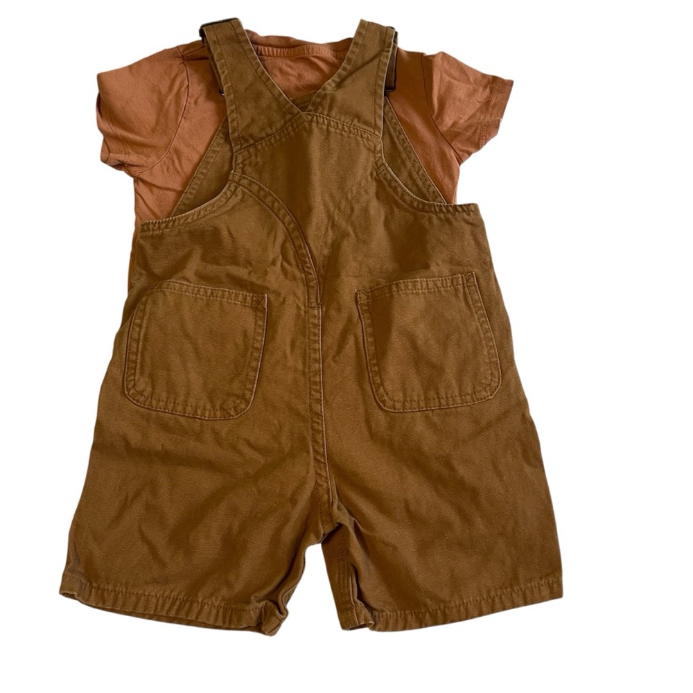 4T Carhartt Kids Tan Overalls Shorts H&M Tee - Picture 2 of 6